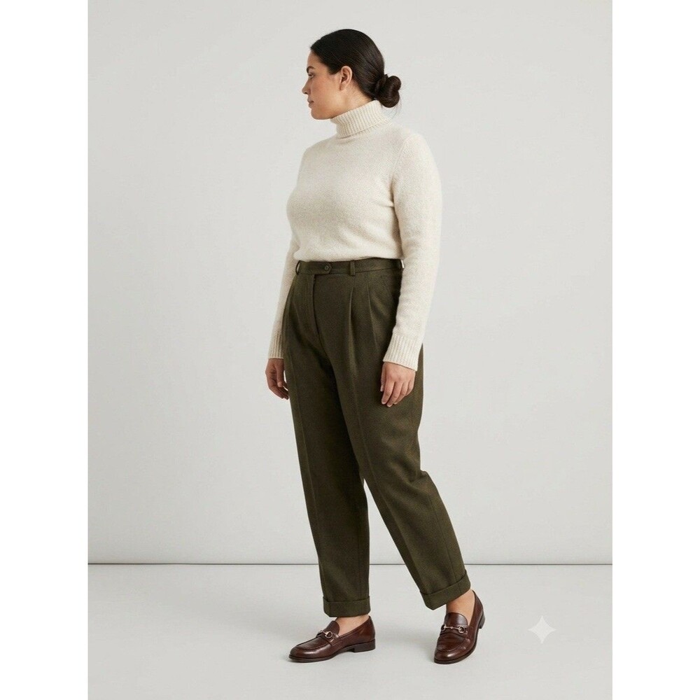 Vintage Ralph Lauren Pleated 100% Wool Pants Women’s 12 Petite Pant Olive Green